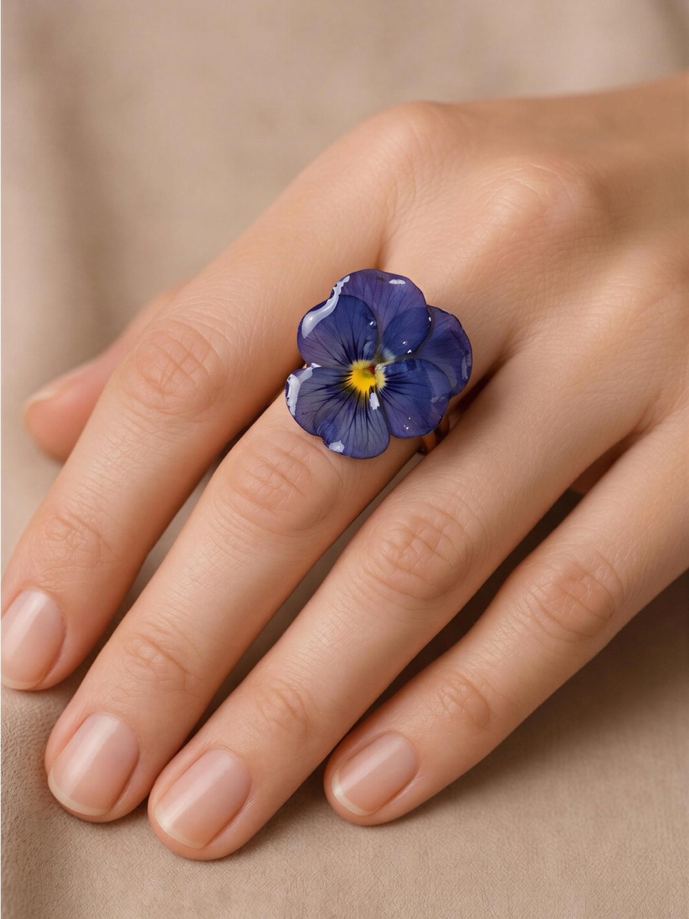Purple Pansy Flower Ring - Women Jewelry
